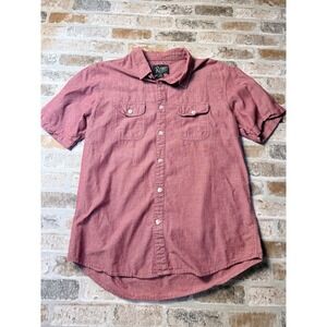 Retrofit Brand MFG Mens Short Sleeve Button Down Shirt Burgundy Red Medium